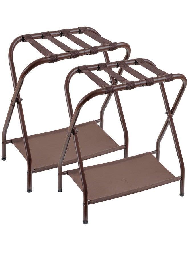 Heybly Luggage Rack, Pack of 2, Steel Folding Suitcase Stand with Storage Shelf for Bedroom, Hotel, Foldable Steel Frame, Guest Room Bedroom Hotel, 26.2" L x 14.4" W x 20.5" H, Brown HLR004Z2 - Image 1